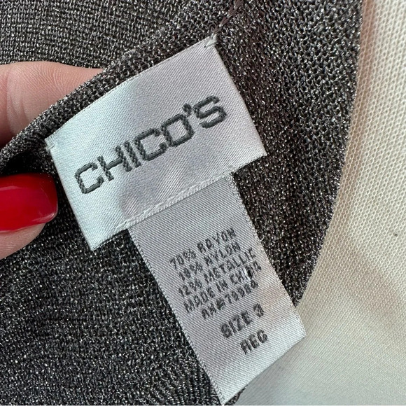 chico's open front cardigan sweater duster gray metallic minimalist boho western - Picture 5 of 8